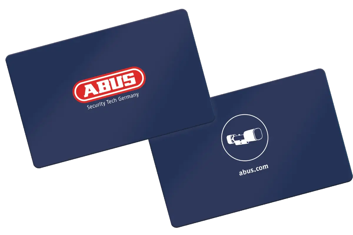 Vorder- und Rückseite einer blauen ABUS-Transponderkarte